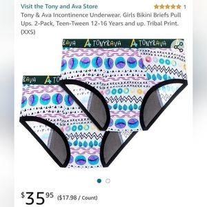 Tony & Ava Incontinence Panties Tween Bikini Briefs Pull Ups 2-Pack Size S